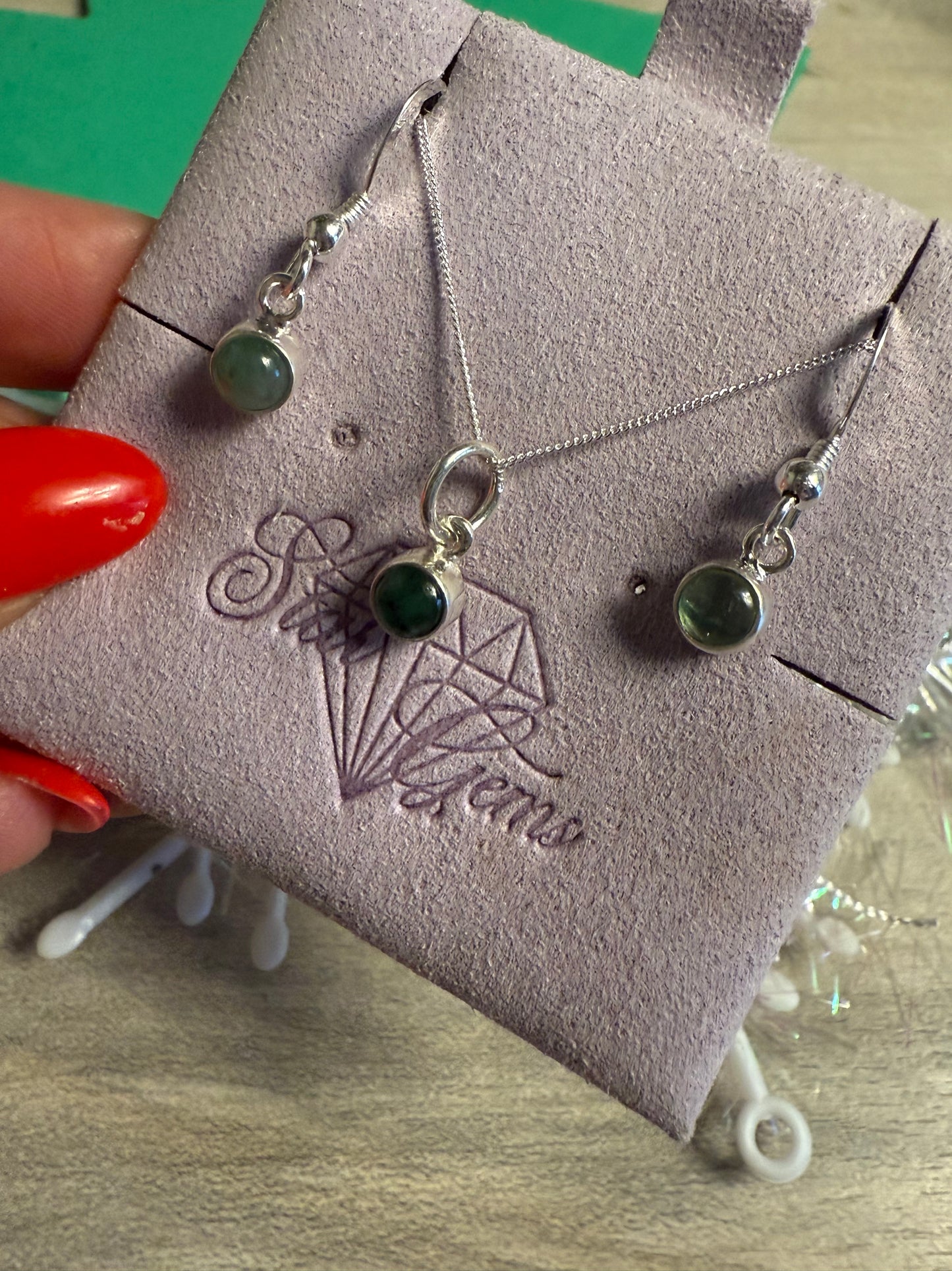 Emerald Sterling Silver Earring & Necklace Set