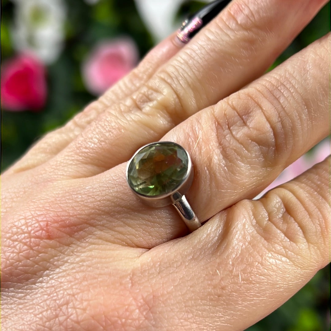 Mystic Topaz Green Facet 925 Sterling Silver Ring - Size Q