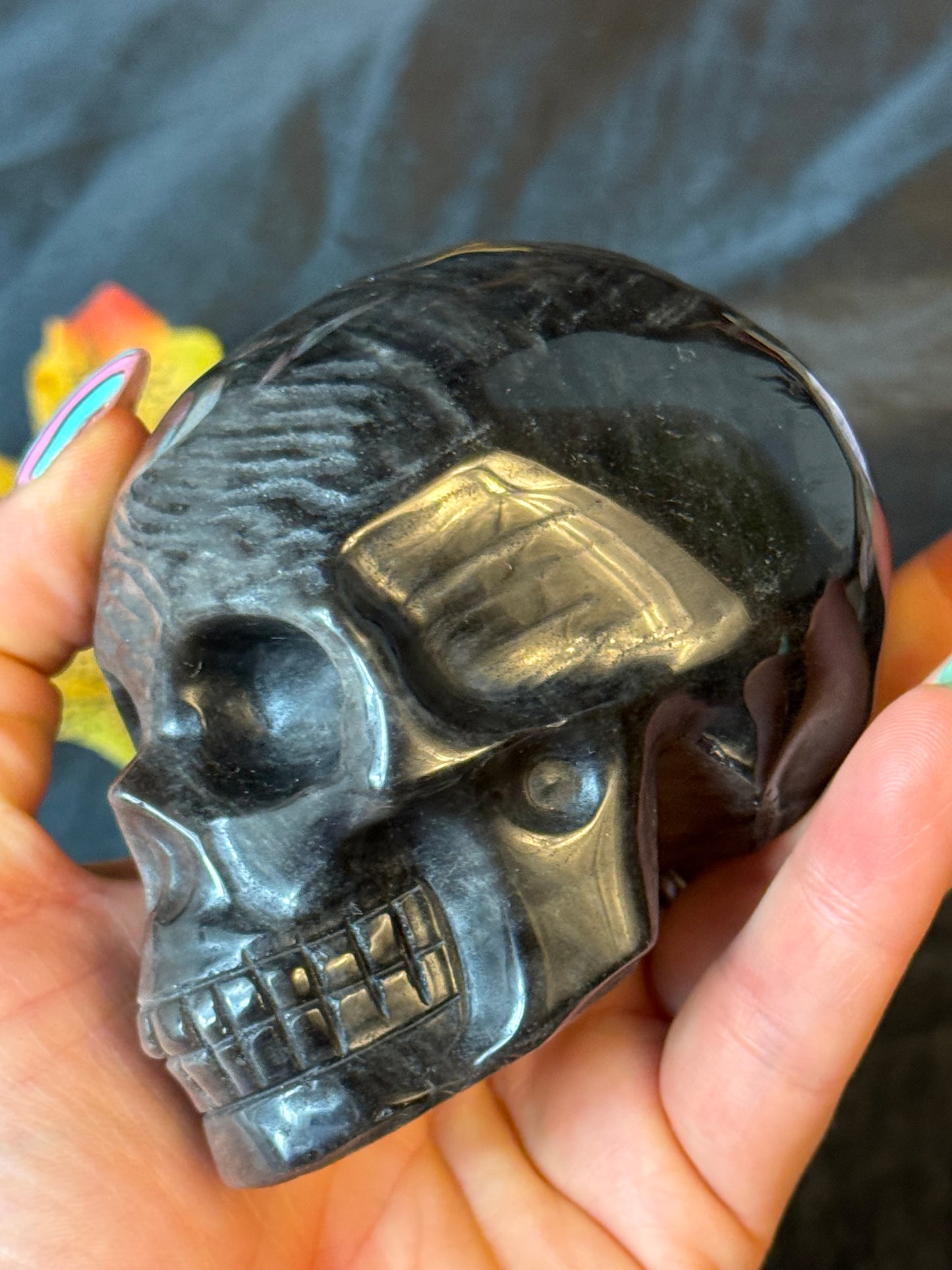 Silver Obsidian Skull
