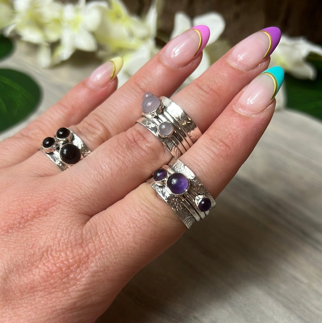 Trio Fidget Spinner Ring - Sterling Silver 925 Size N 1/2