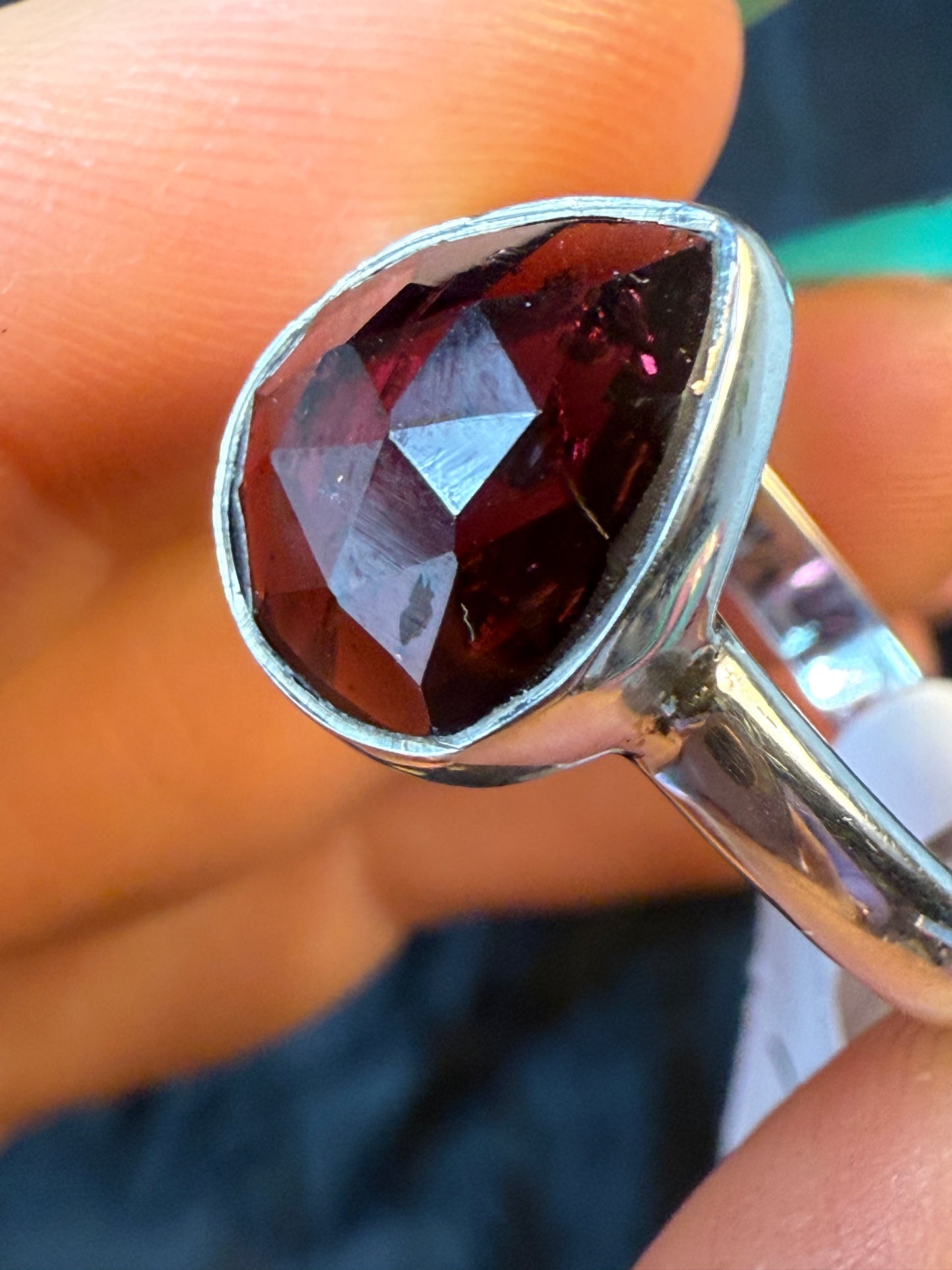 Garnet Facet 925 Ring - Size R 1/2