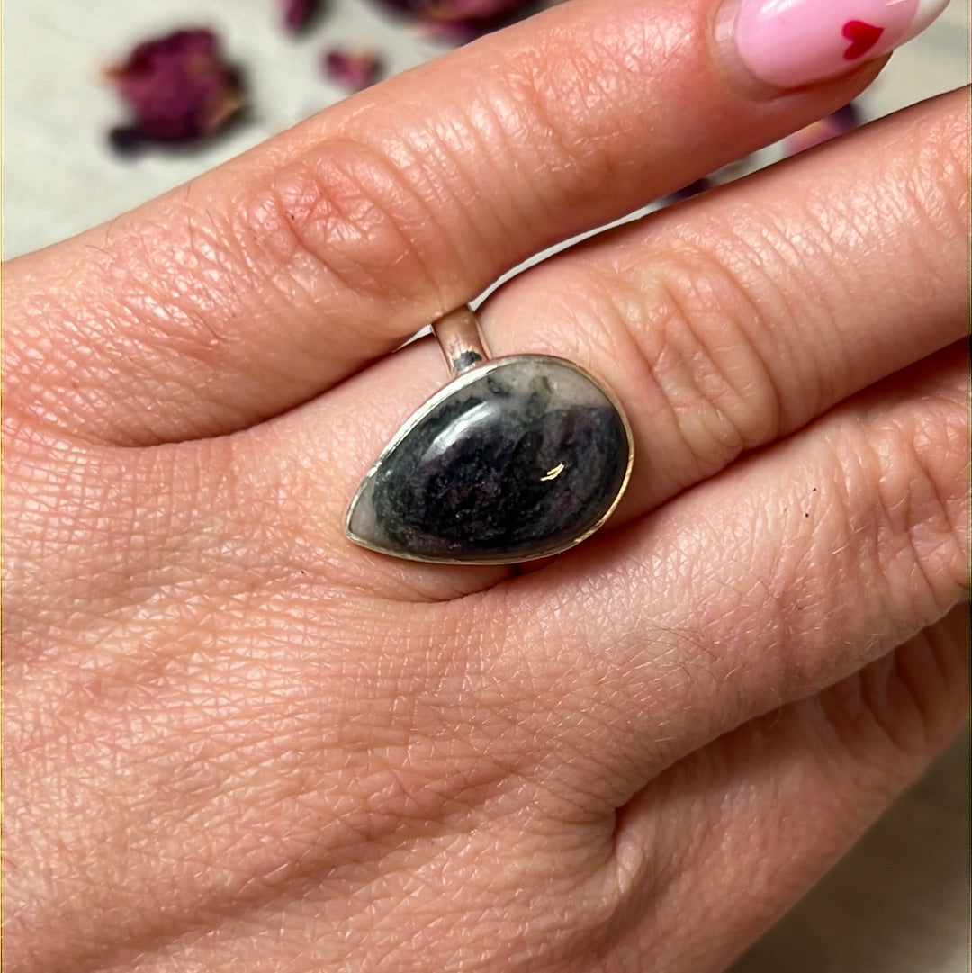 Namibian Tourmaline 925 Silver Ring - L 1/2