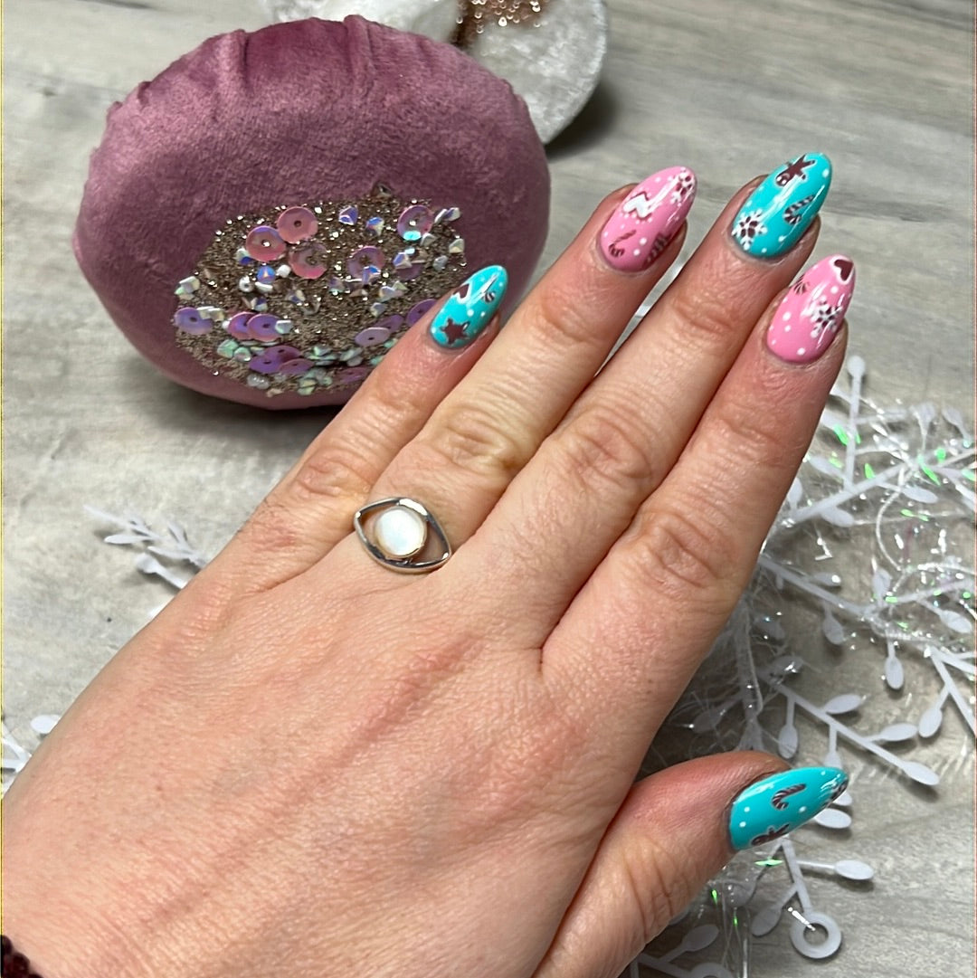 Mother of Pearl Shell Protective Evil Eye 925 Sterling Silver Ring - Size K