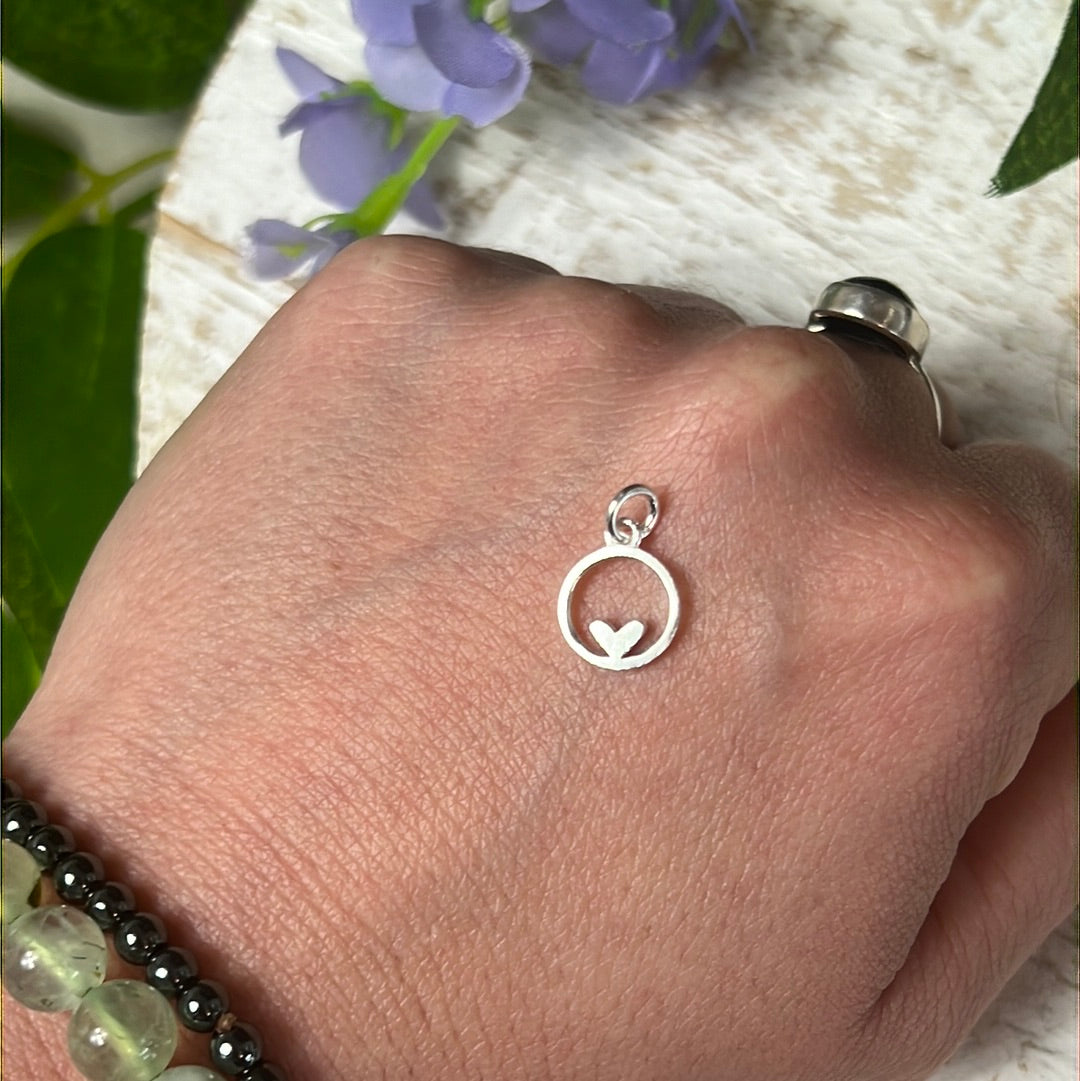 Heart in Circle 925 Sterling Silver Pendant Charm