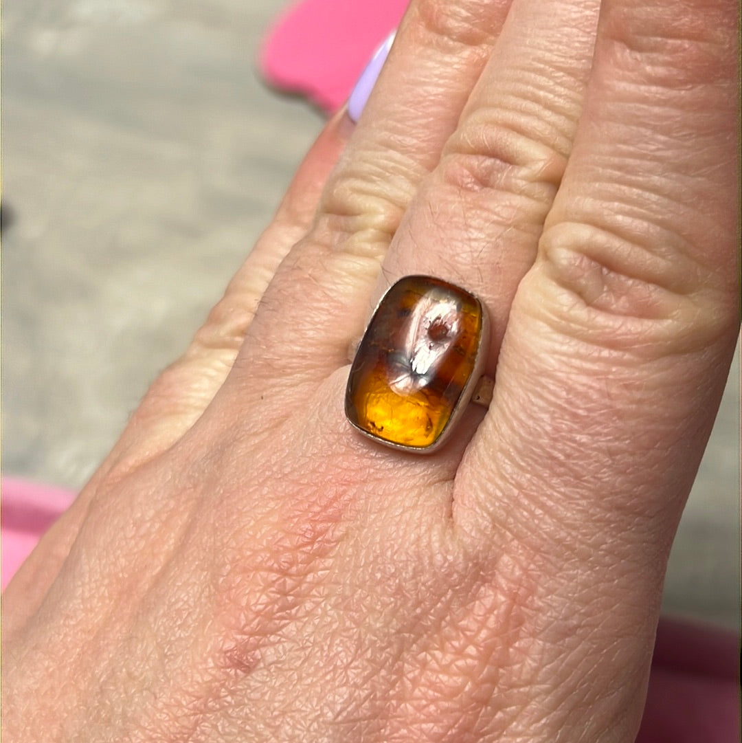 Amber 925 Sterling Silver Ring -  Size O