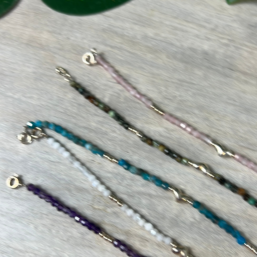 Heart Charm Facet Sterling Silver Crystal Bracelet