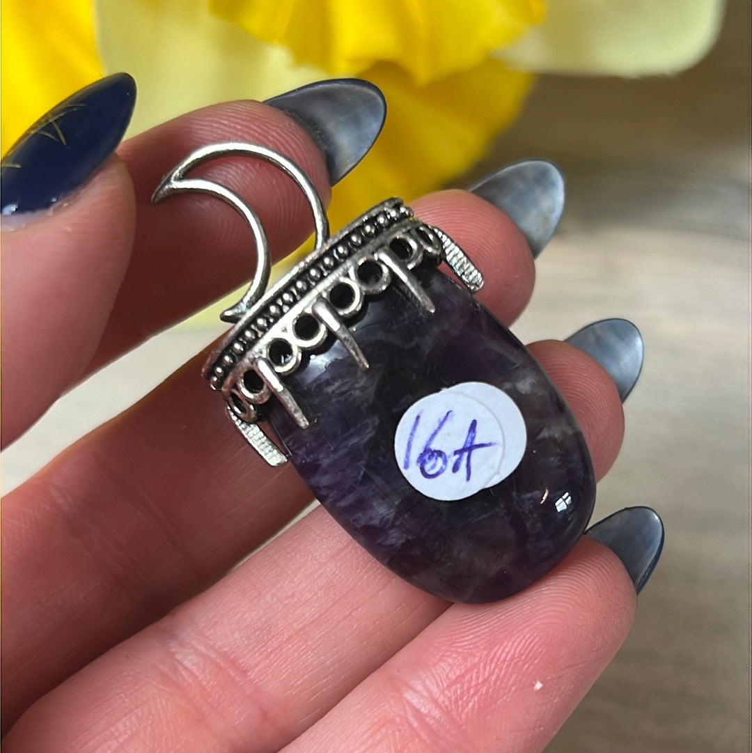 Moon Pendant - with Selenite  PLATED Silver