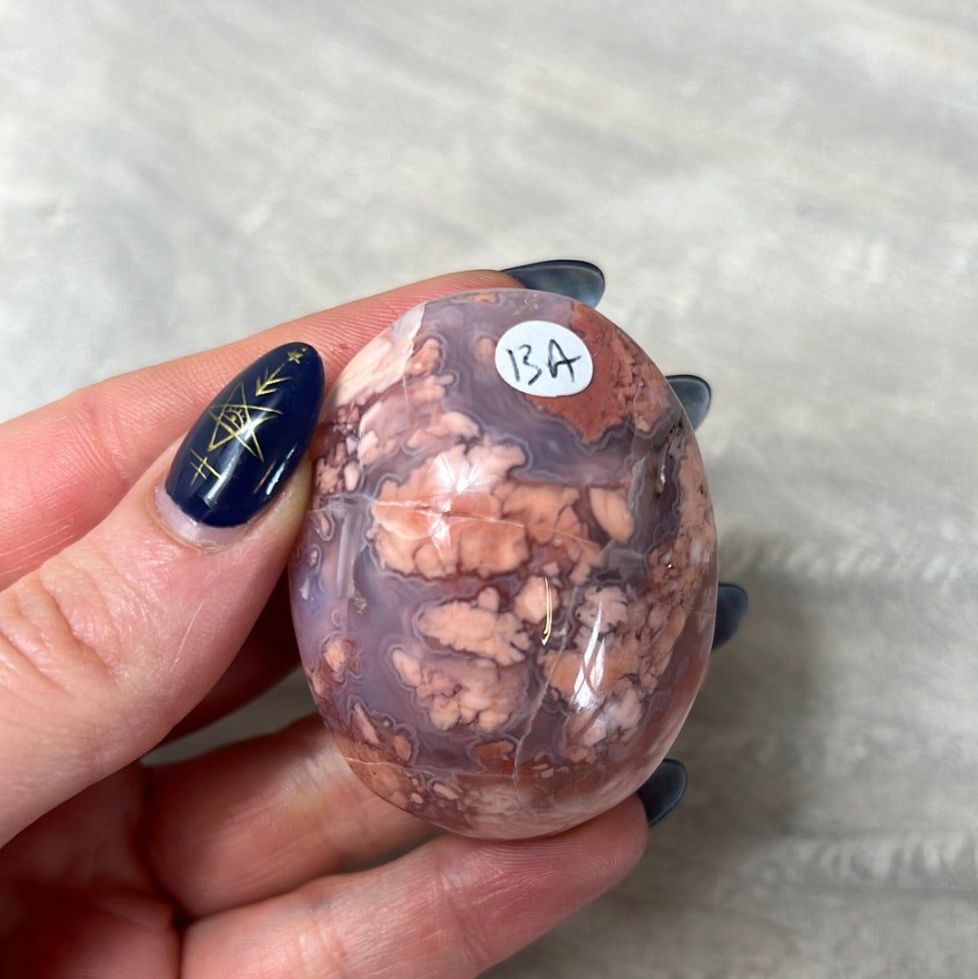Pink Druzy Petal Agate Palm Pebble