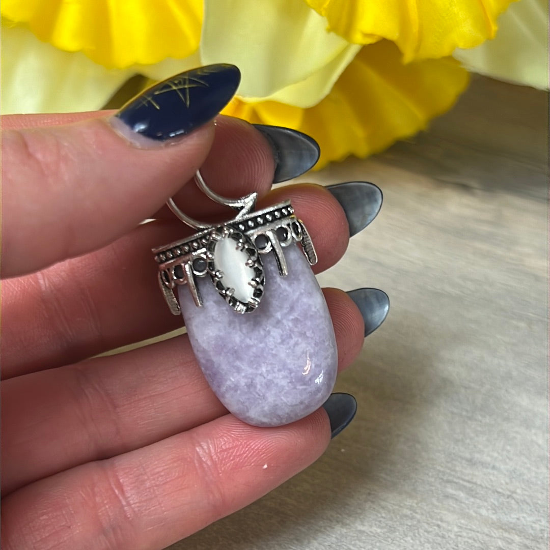 Moon Pendant - with Selenite  PLATED Silver