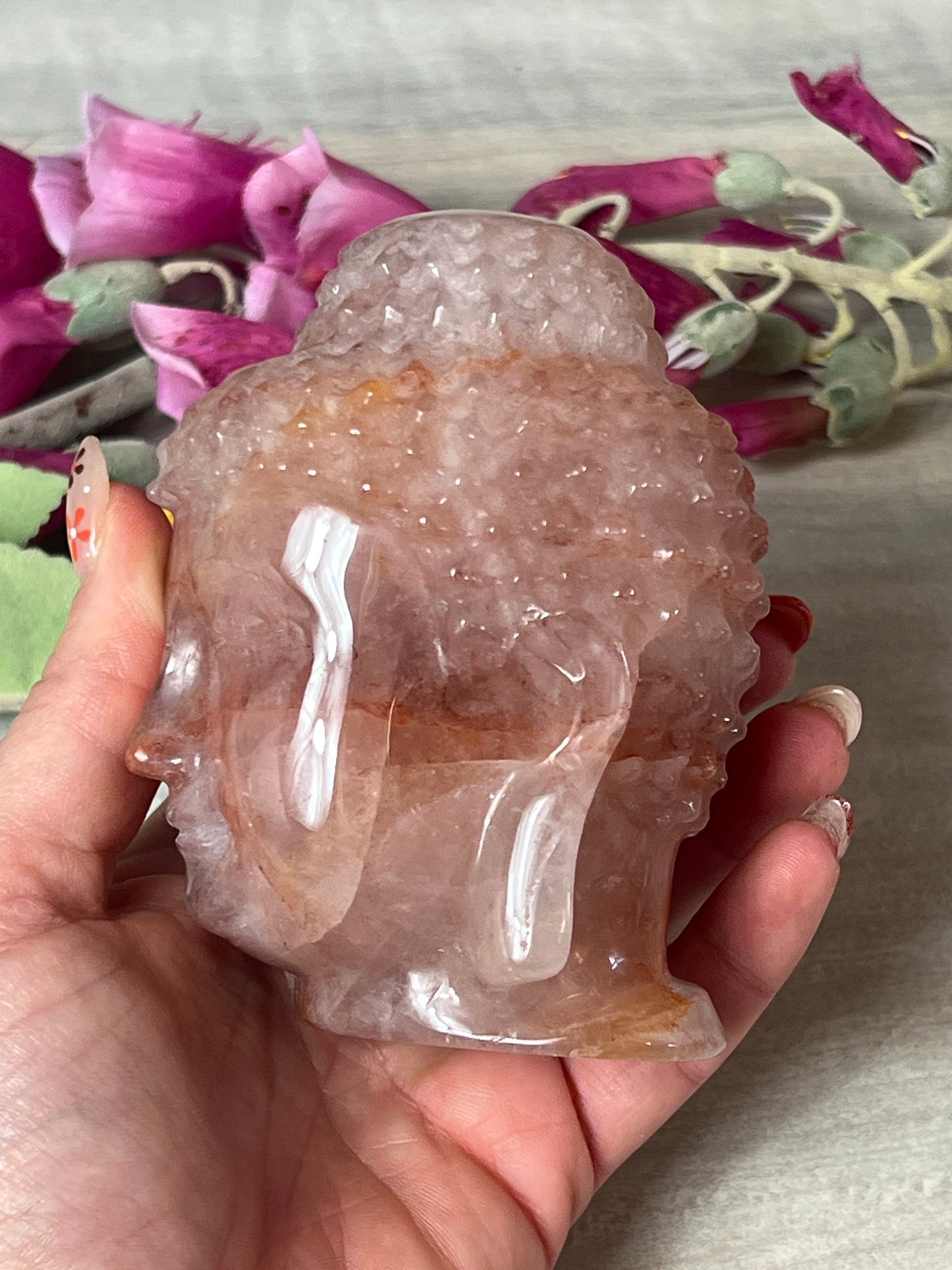 Large Fire Quartz Red Hematite in Rose Buddha Head