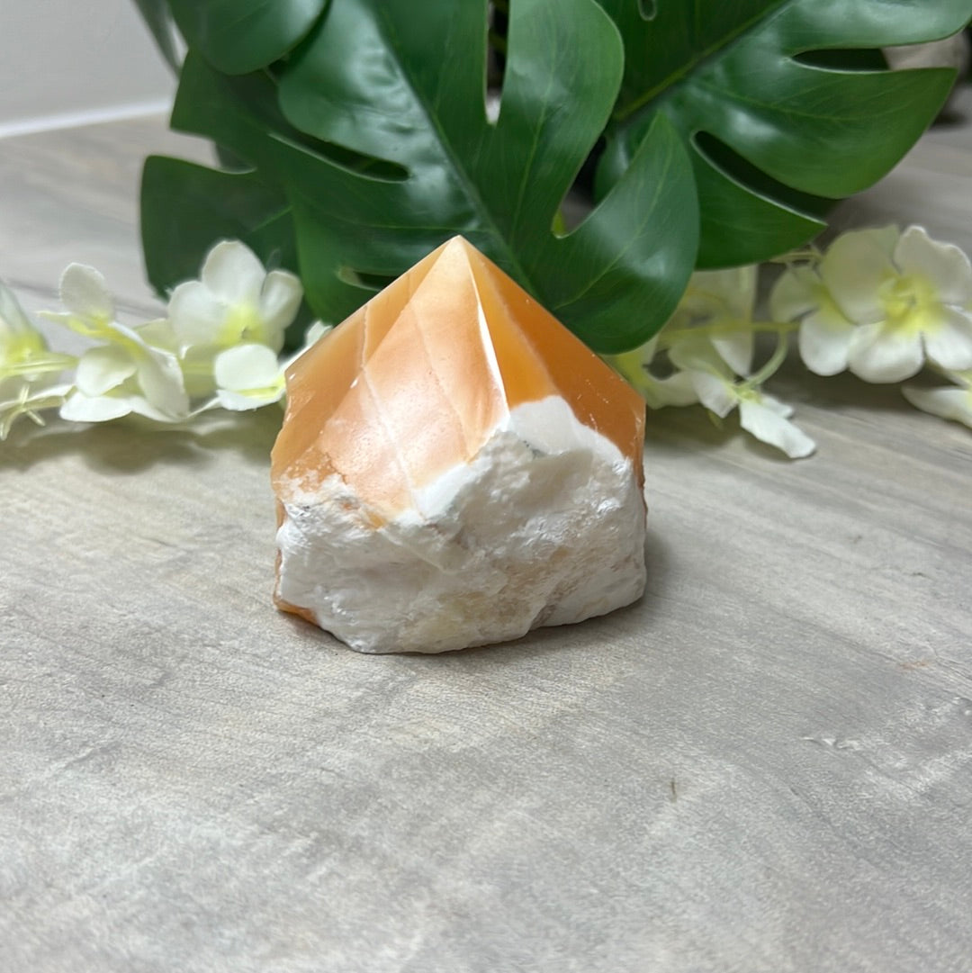 Orange Calcite Half & Half Polished Raw Tower Point