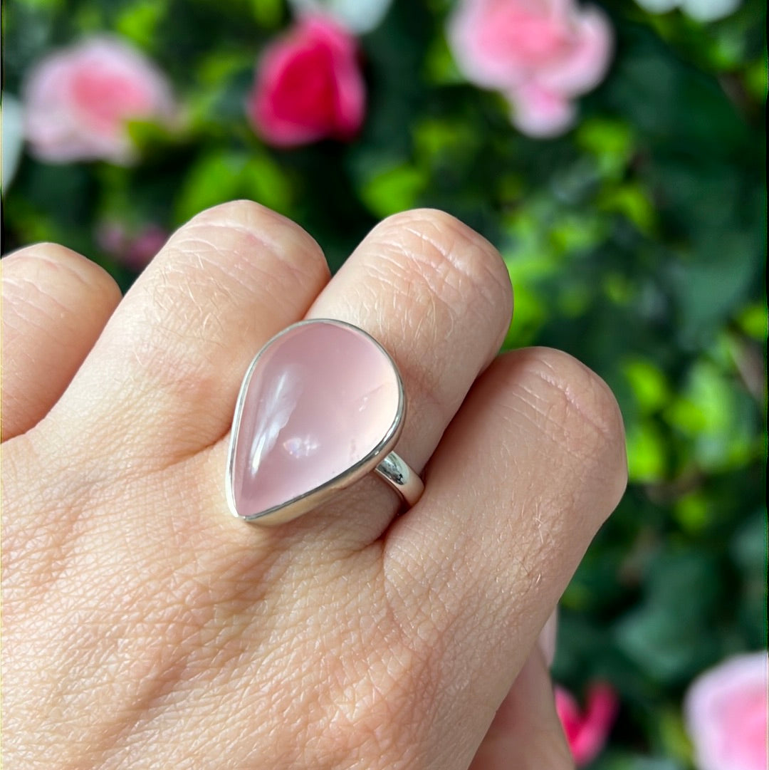 Rose Quartz 925 Silver Ring -  Size S 1/2