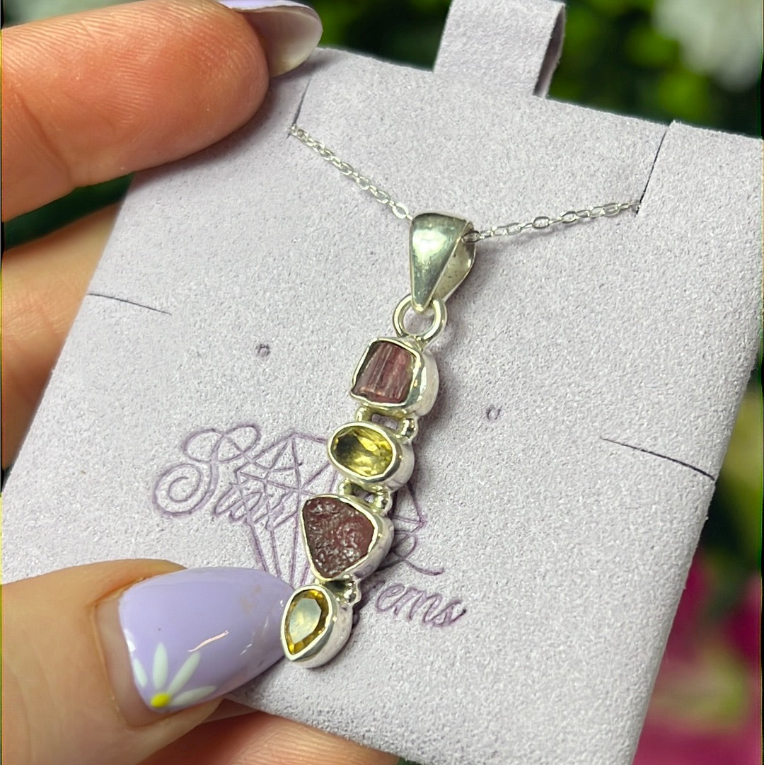 Pink Tourmaline & Citrine Multi Sterling Pendant
