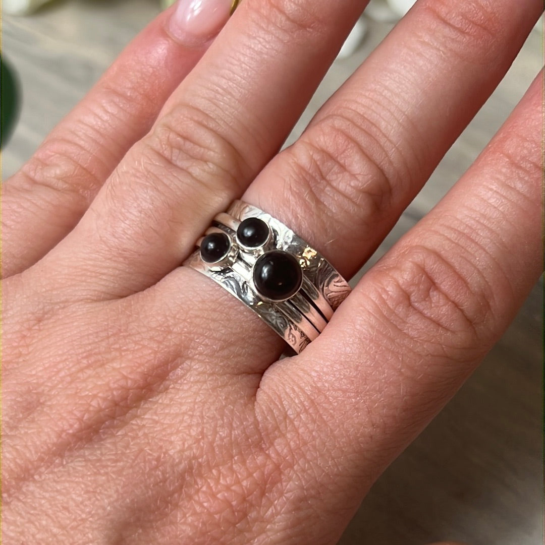 Trio Fidget Spinner Ring - Sterling Silver 925 Size R 1/2 - S