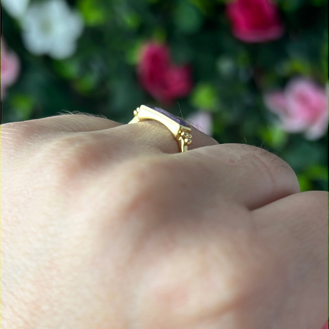 18K Gold Amethyst Bar Ring