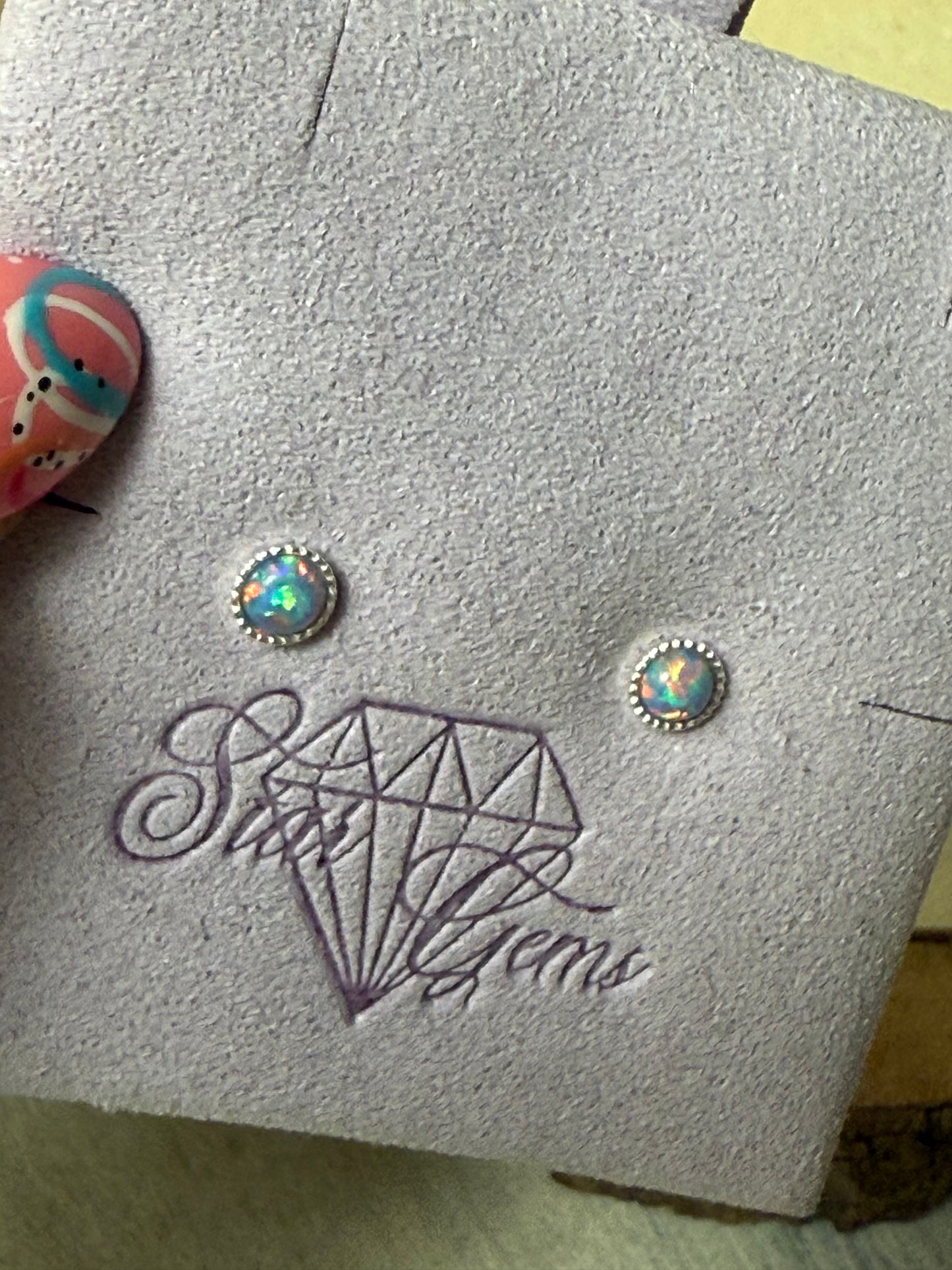 Handmade Blue Opal Sterling Silver Studs