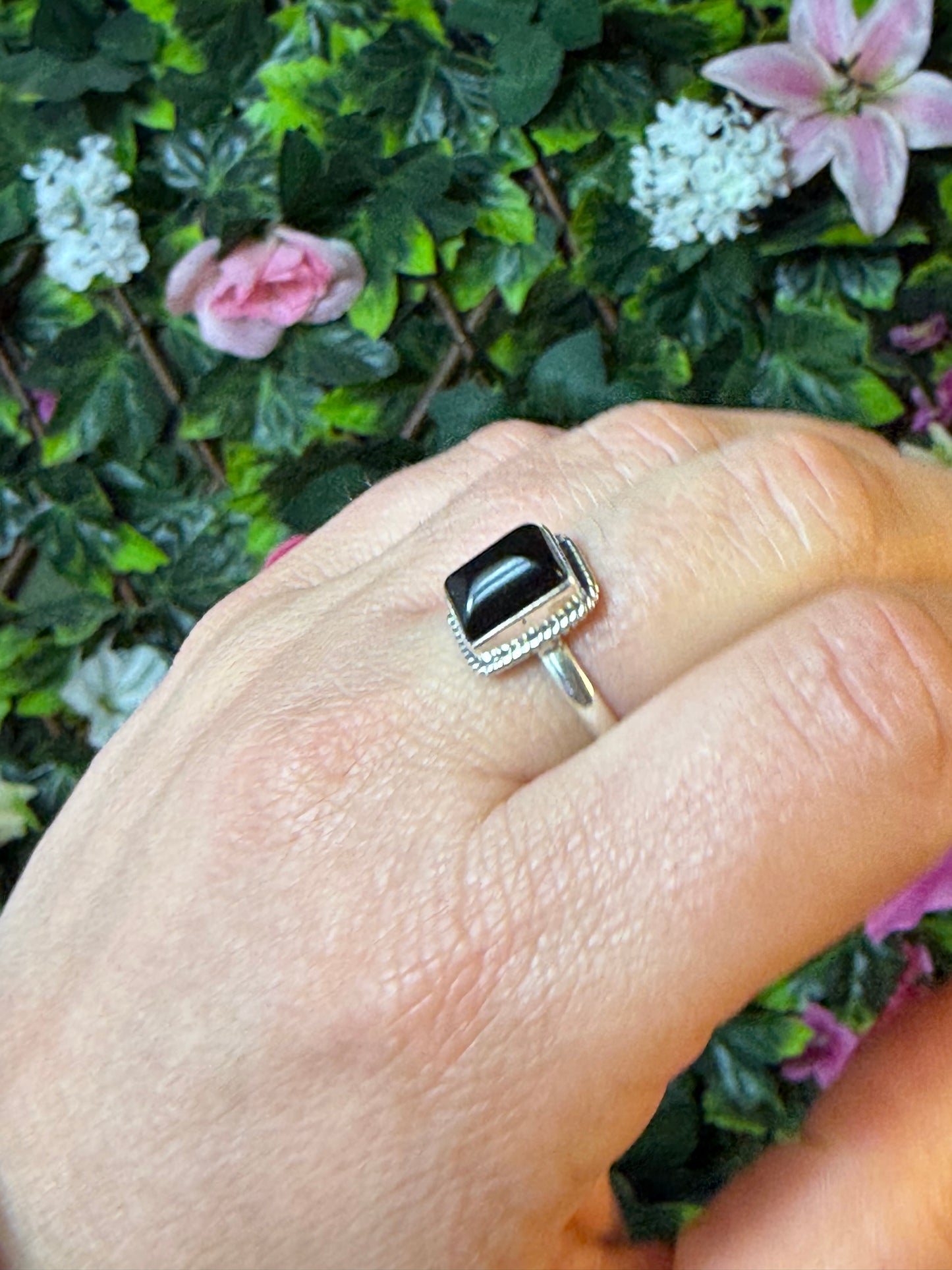 Square Onyx 925 Ring - Size N 1/2