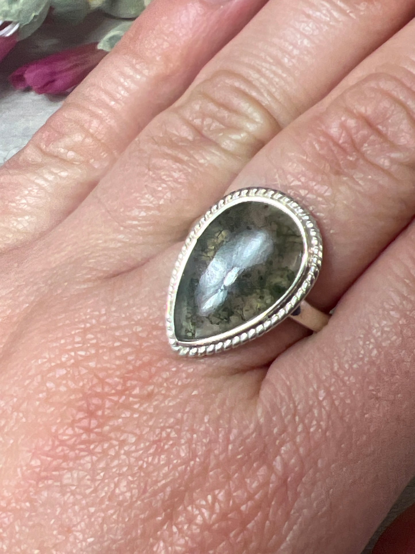 Moss Agate 925 Sterling Silver Ring - Size N 1/2