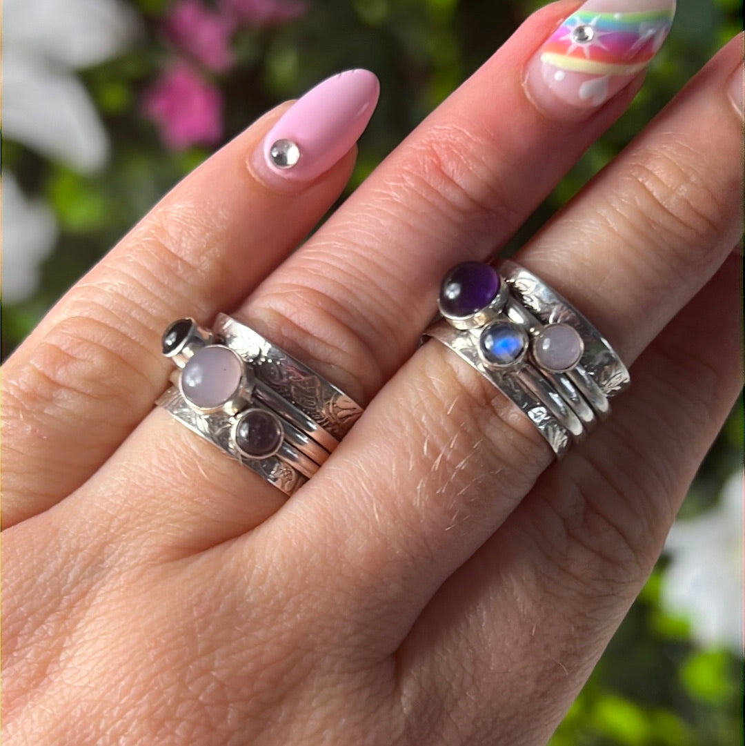 Trio Mix Fidget Spinner Ring - Sterling Silver 925 Size L 1/2