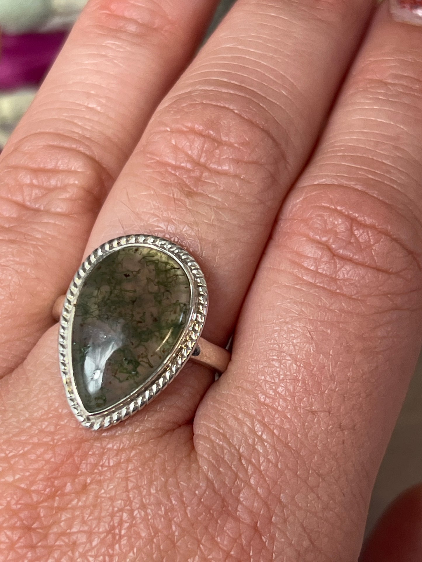 Moss Agate 925 Sterling Silver Ring - Size N 1/2