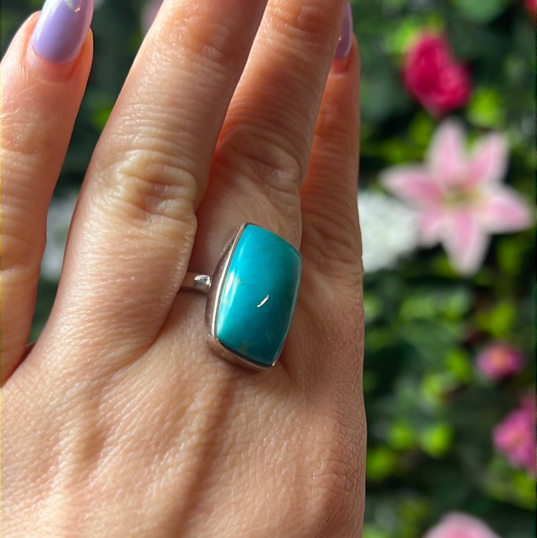 Turquoise American 925 Sterling Silver Ring - Size S 1/2