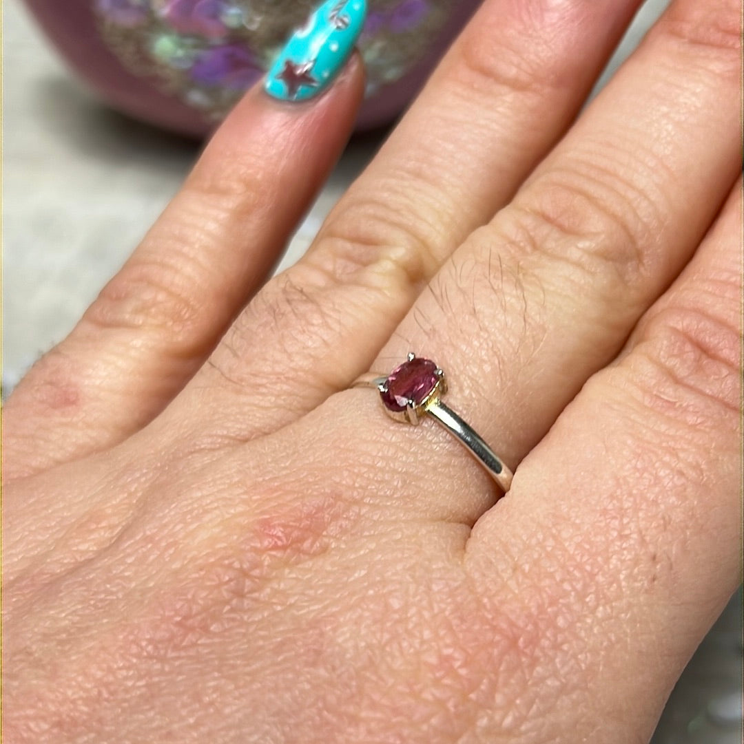 Pink Tourmaline Facet 925 Sterling Silver Ring - Size U