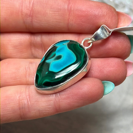 Mallacholla malachite with chrysocolla Sterling Silver Pendant