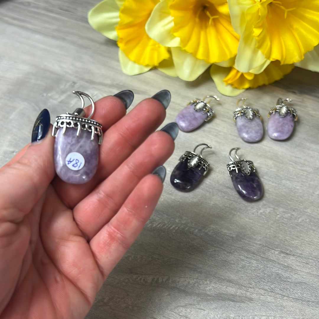 Moon Pendant - with Selenite  PLATED Silver