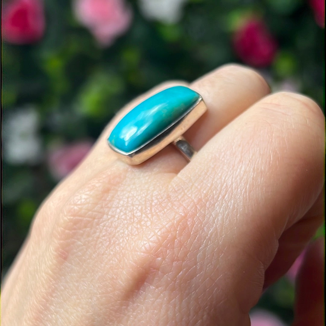 Turquoise American 925 Sterling Silver Ring - Size S 1/2