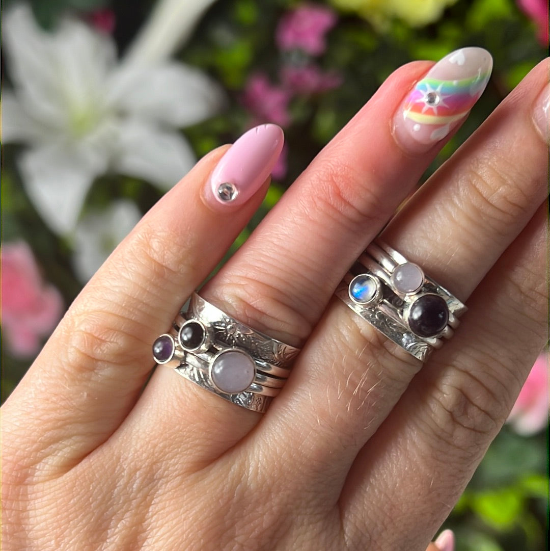 Trio Mix Fidget Spinner Ring - Sterling Silver 925 Size L 1/2