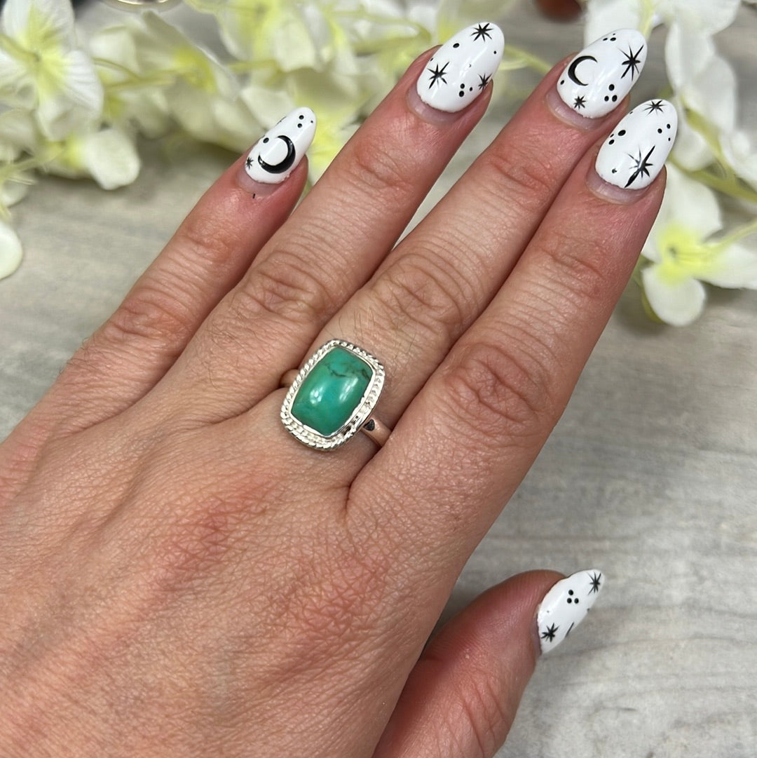 Cornish Turquoise 925 Sterling Silver Ring - Size N 1/2