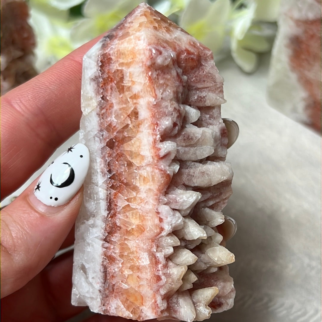 Sunstone, Orchid & Orange Calcite Druzy Tower Points