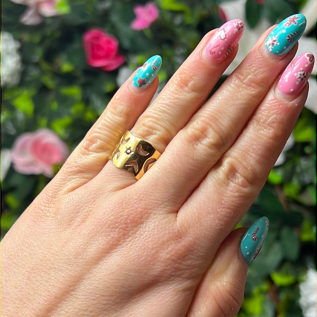 Tala Lani Ruby Moon - 22ct Gold Plated 925 Sterling Silver Ring - Size O