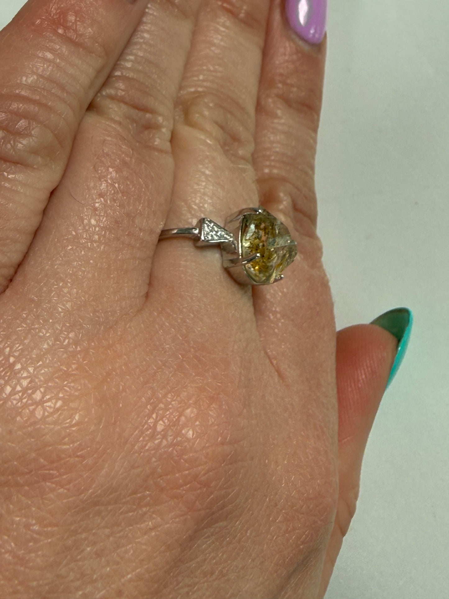 Herkimer Adjustable Silver Plated Ring