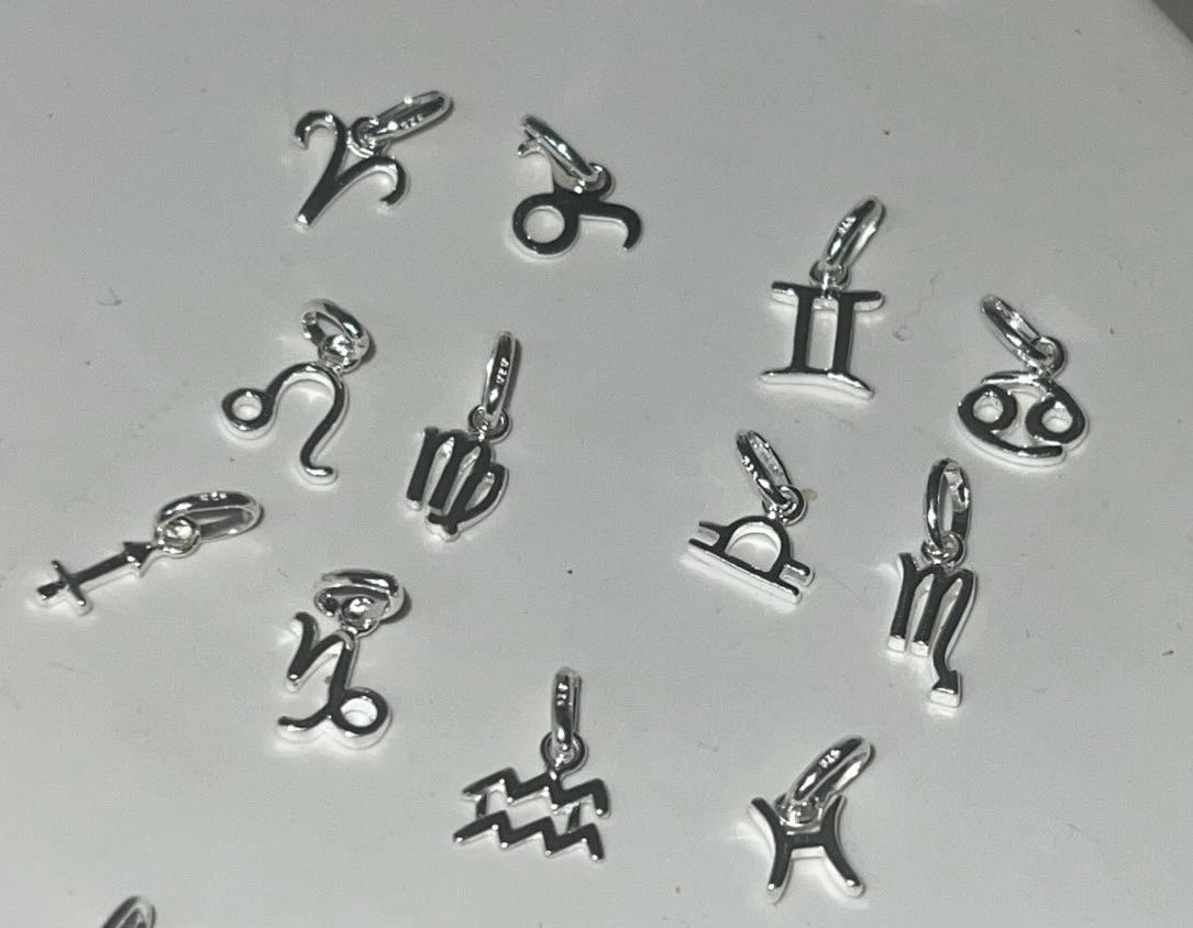 Zodiac Starsign 925 Sterling Silver Pendant Charm
