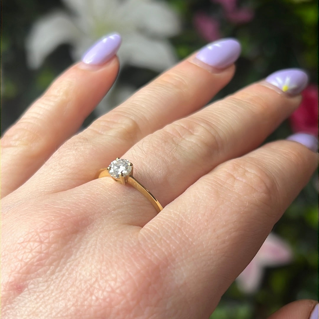 Moissanite 925 Sterling 24ct Gold Ring - Size N 1/2 - O 0.5ct