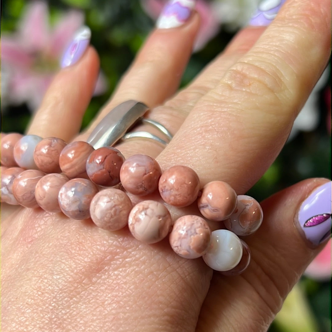 Pink Petal Agate Bead Bracelet