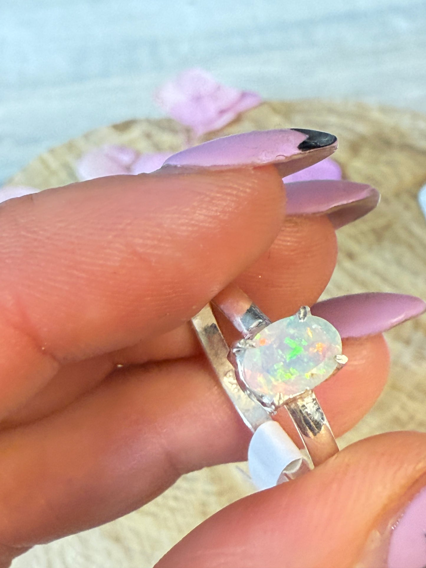 Ethiopian Opal 925 Silver Ring - Size S