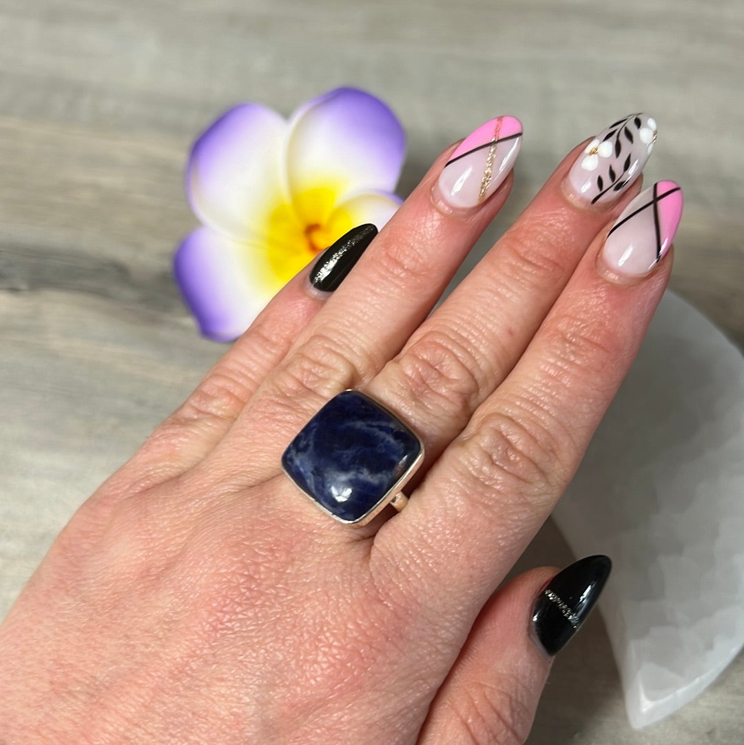Sodalite 925 Silver Ring -  Size S