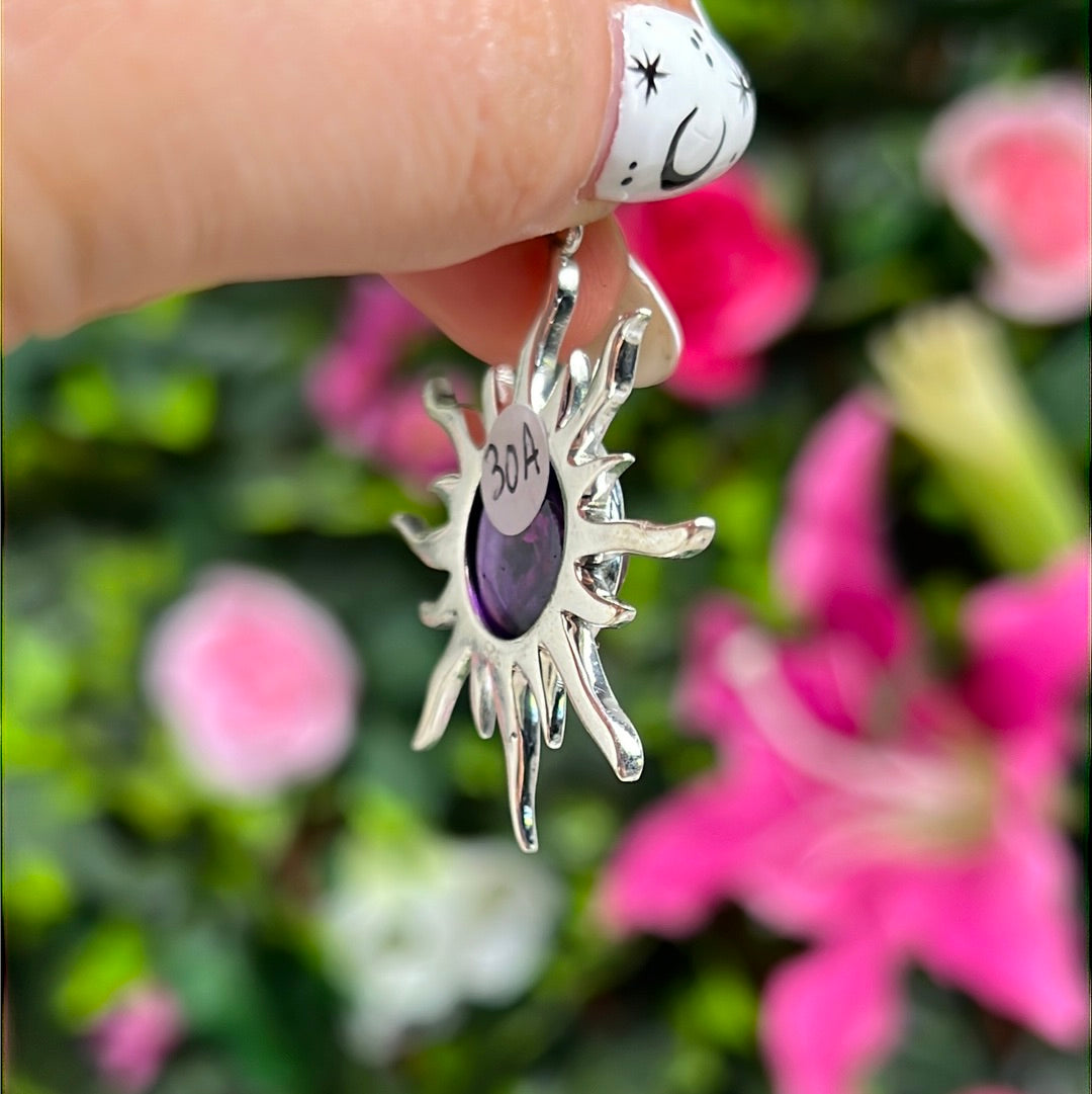 Flaming Sun Sunshine 925 Sterling Silver Pendant