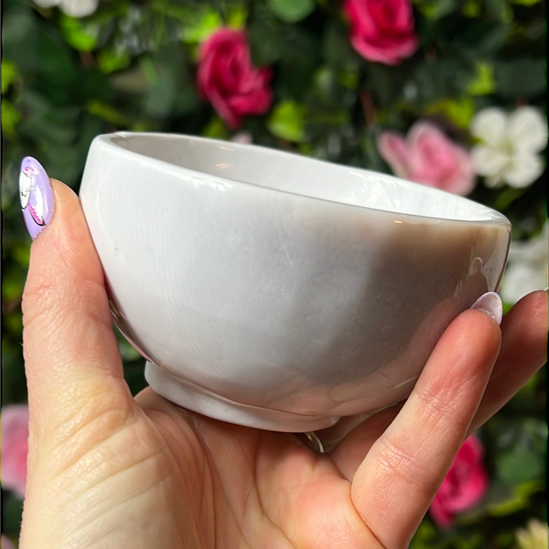 White Banded Agate Charging Dish Bowl Handcarved