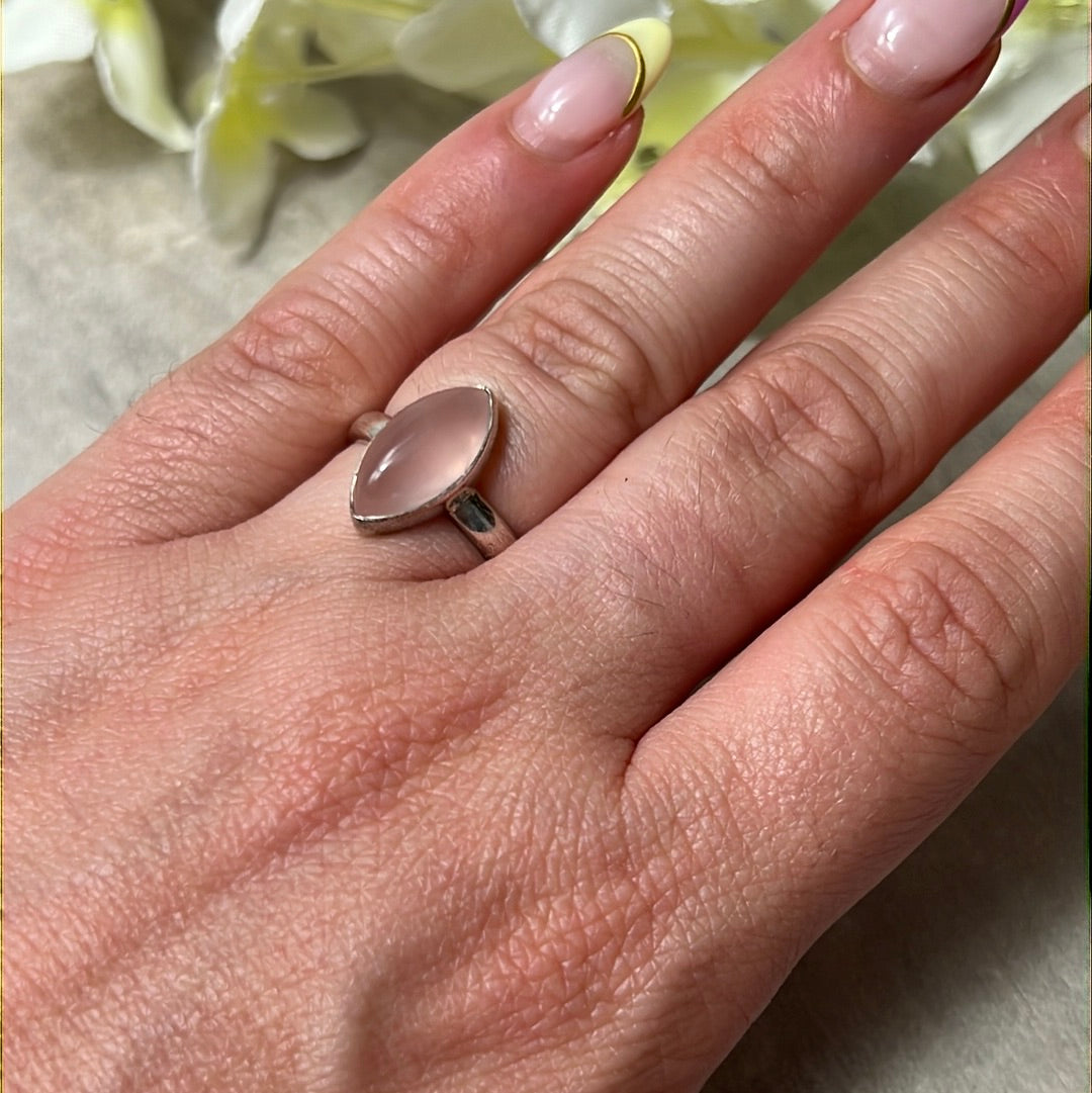 Rose Quartz 925 Silver Ring -  Size L - L 1/2