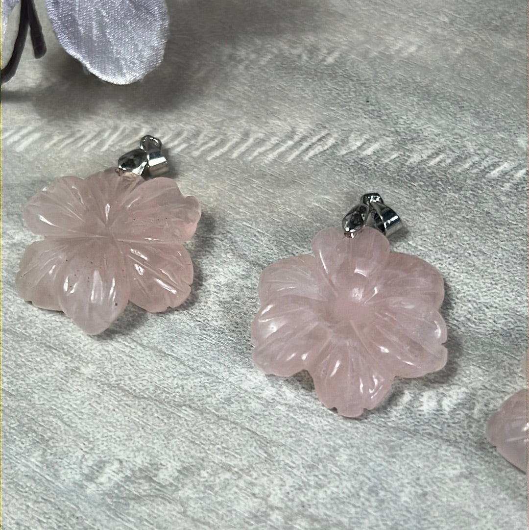 Rose Quartz Flower Pendant Sterling Silver