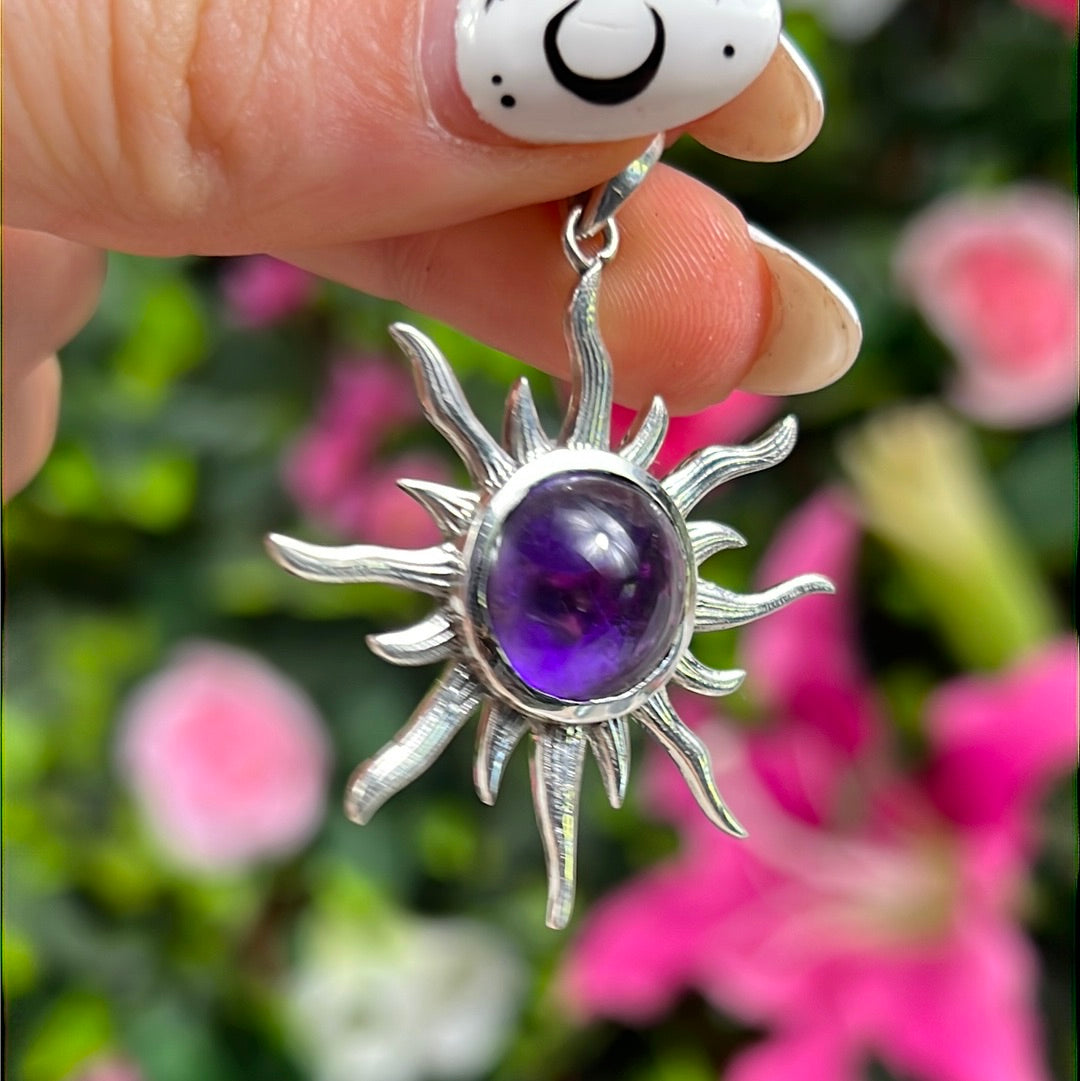 Flaming Sun Sunshine 925 Sterling Silver Pendant