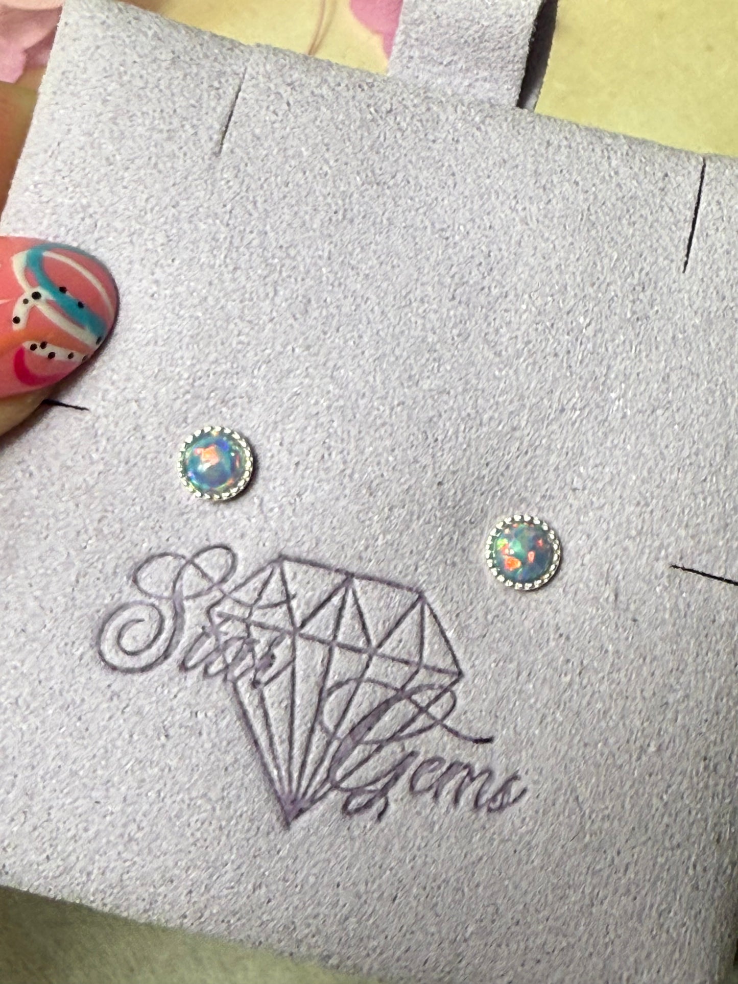 Handmade Blue Opal Sterling Silver Studs