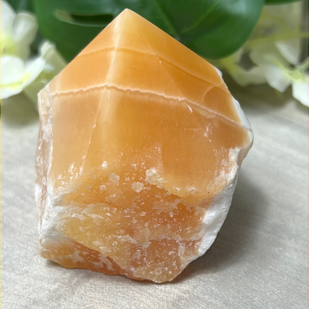 Orange Calcite Half & Half Polished Raw Tower Point