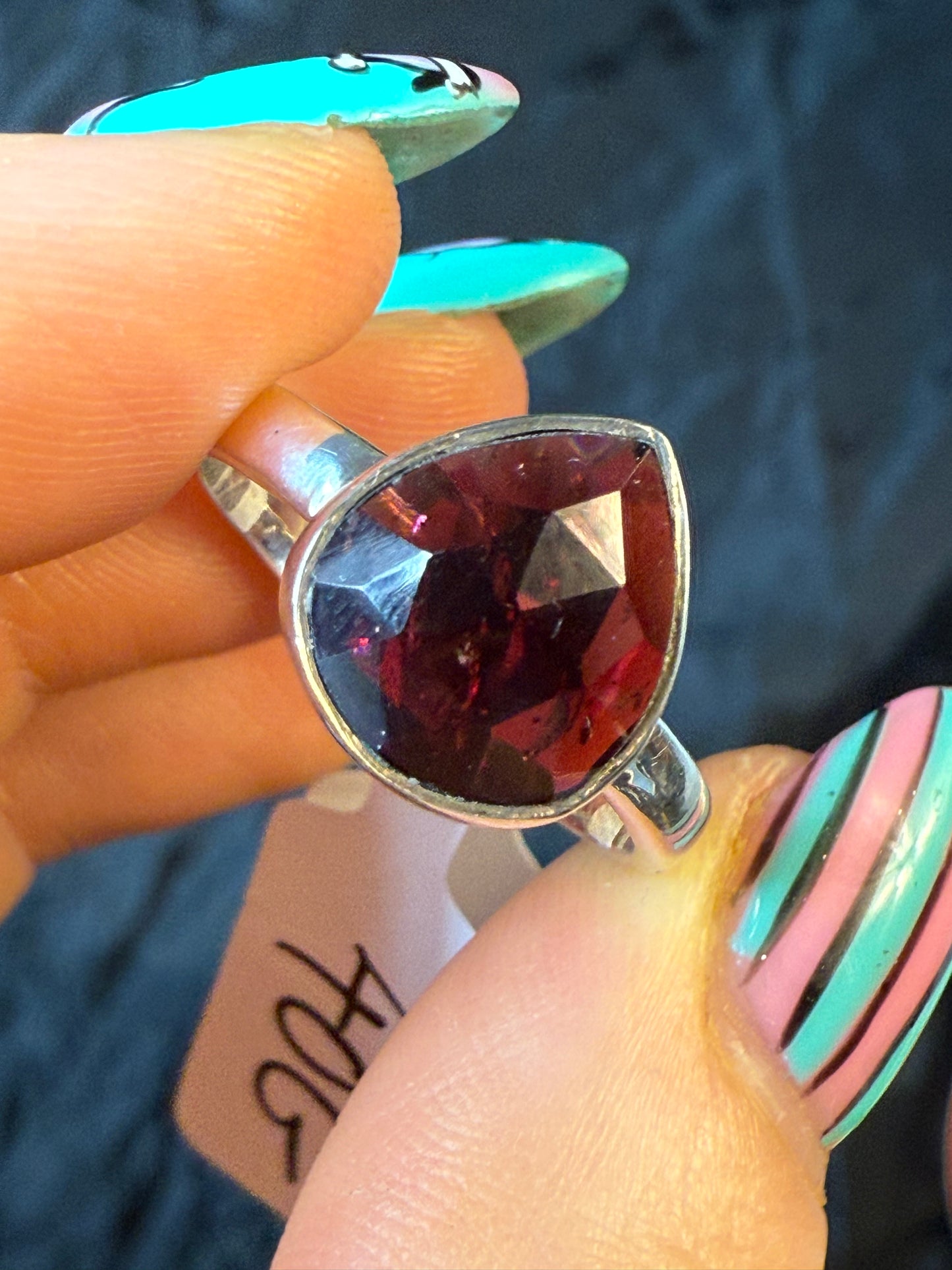 Garnet Facet 925 Ring - Size R 1/2