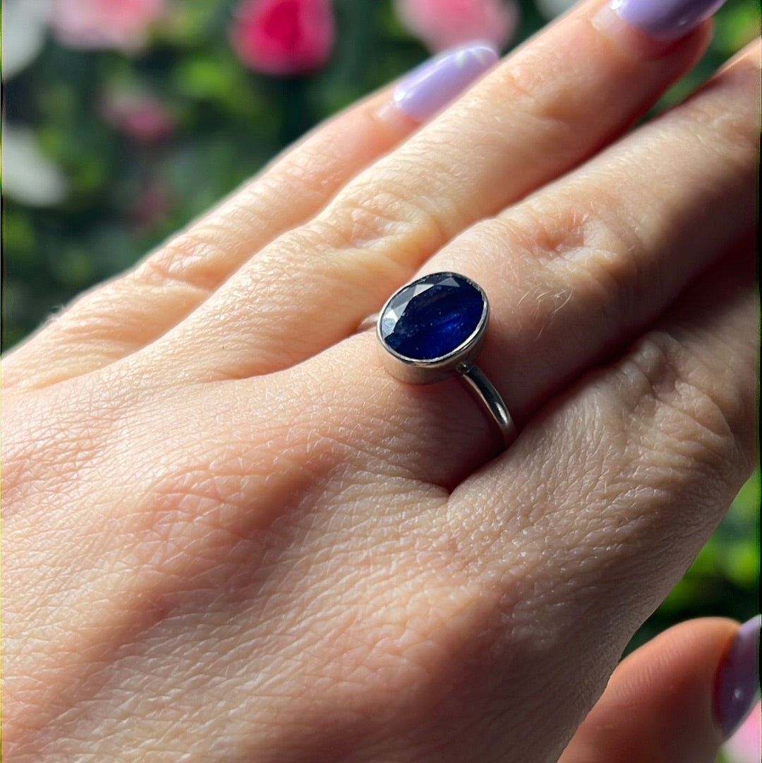 Kyanite Facet 925 Silver Ring -  Size O