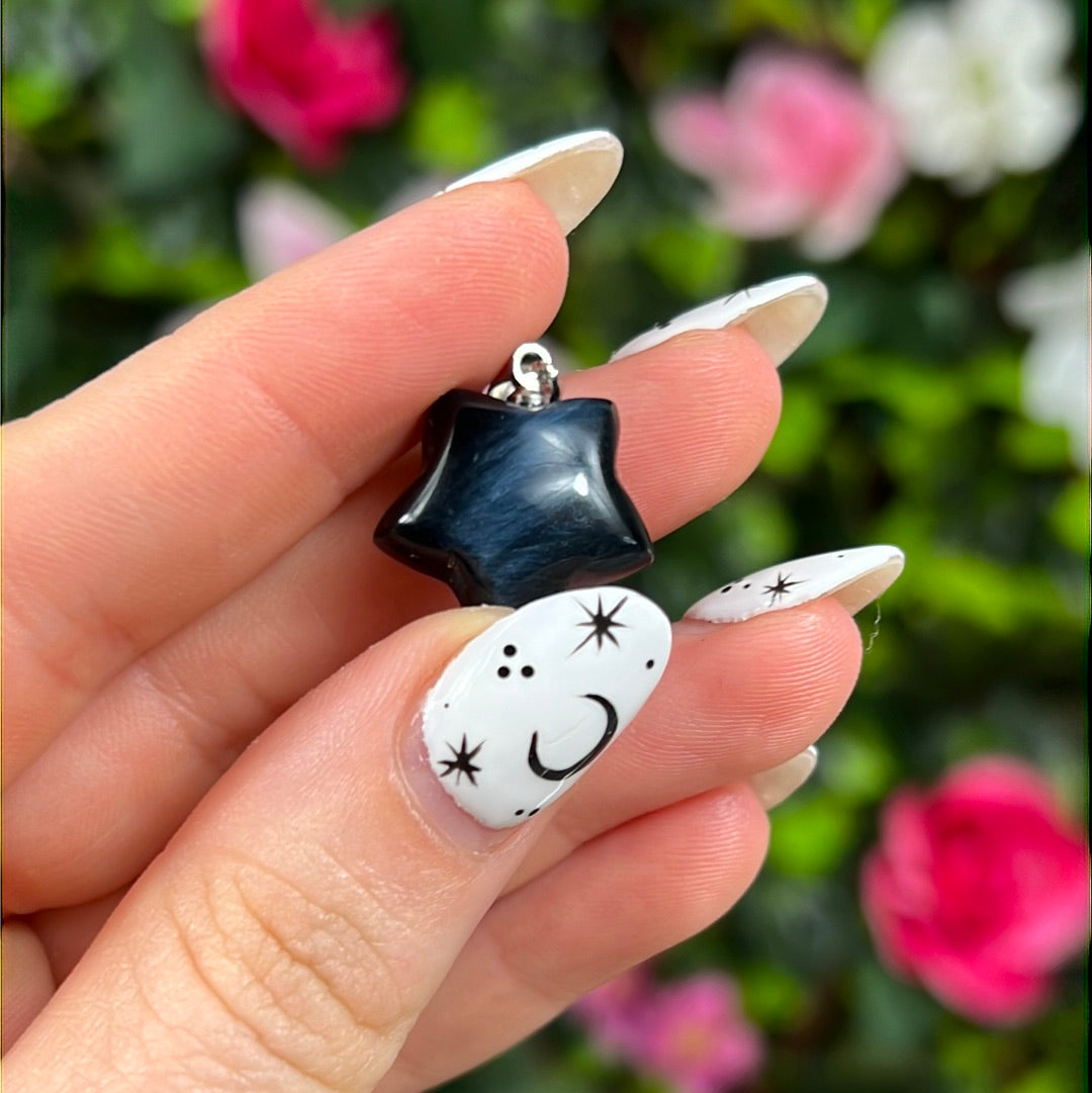 Hawks Eye Star - Blue Tigers Eye Pendant 925 Silver