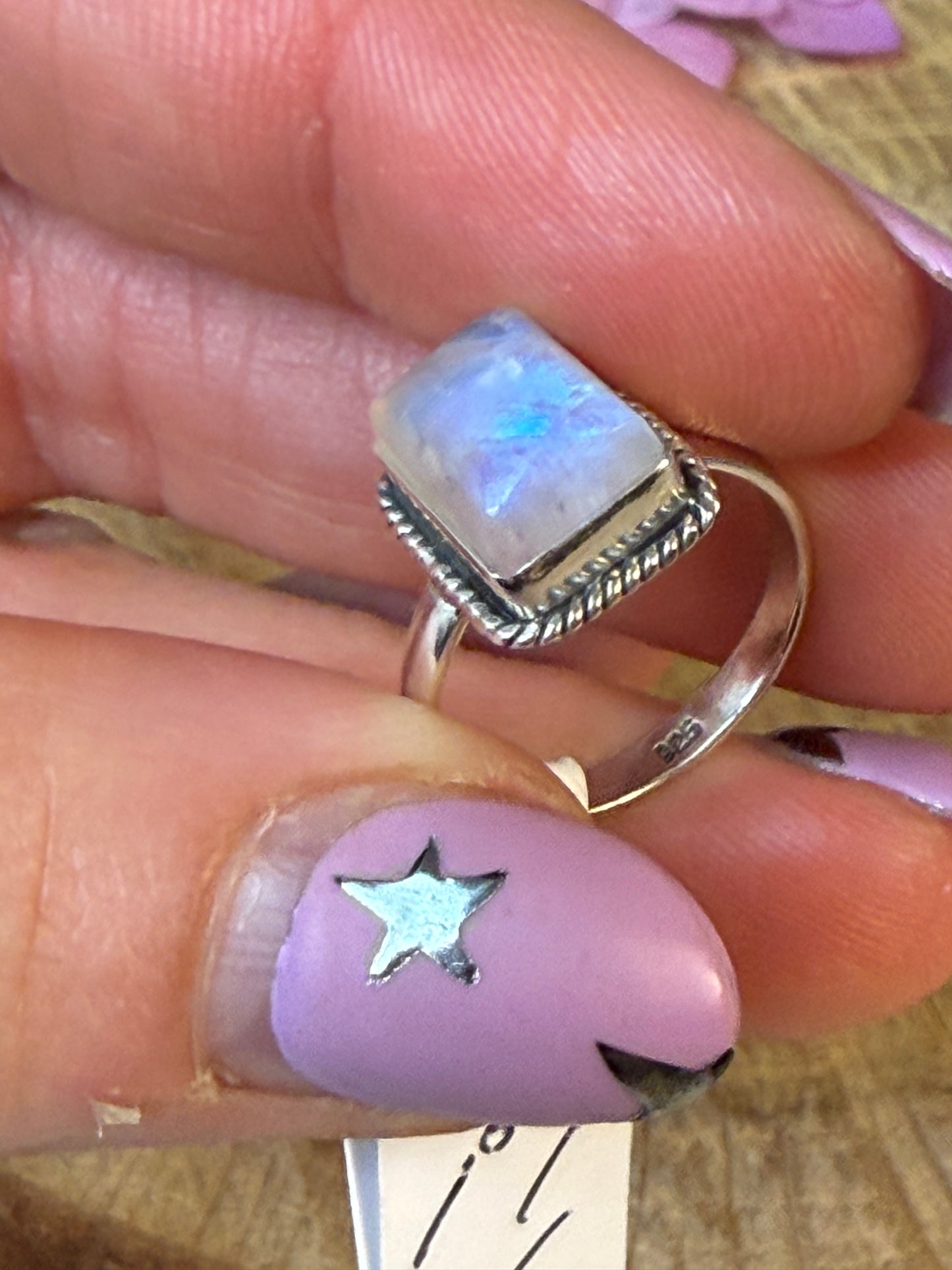 Square Moonstone 925 Silver Ring - Size I 1/2